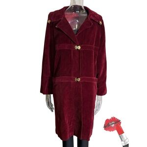 Vintage Weatherbee Coat Womens No Size Tag Burgundy Corduroy Gold Fasteners 70s